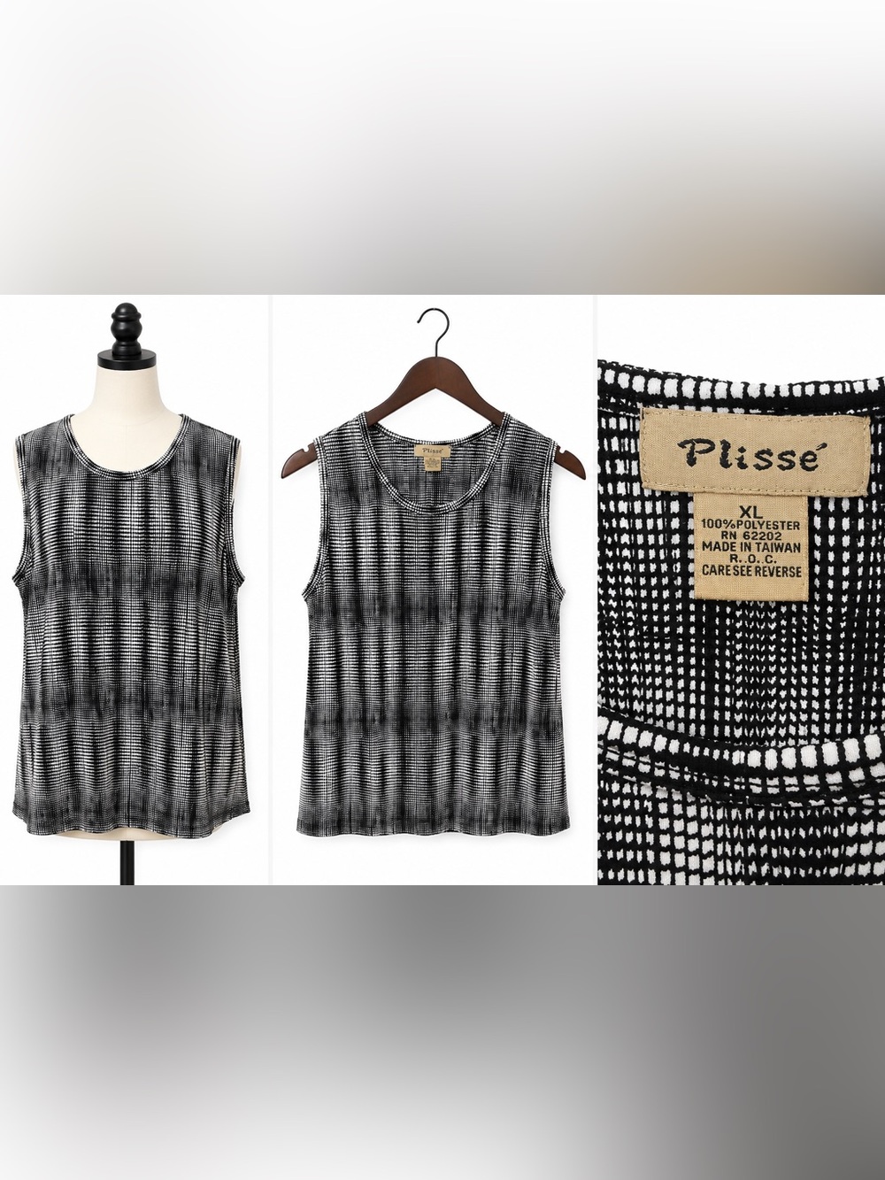 Plissé Black & White Abstract Print Sleeveless Top XL